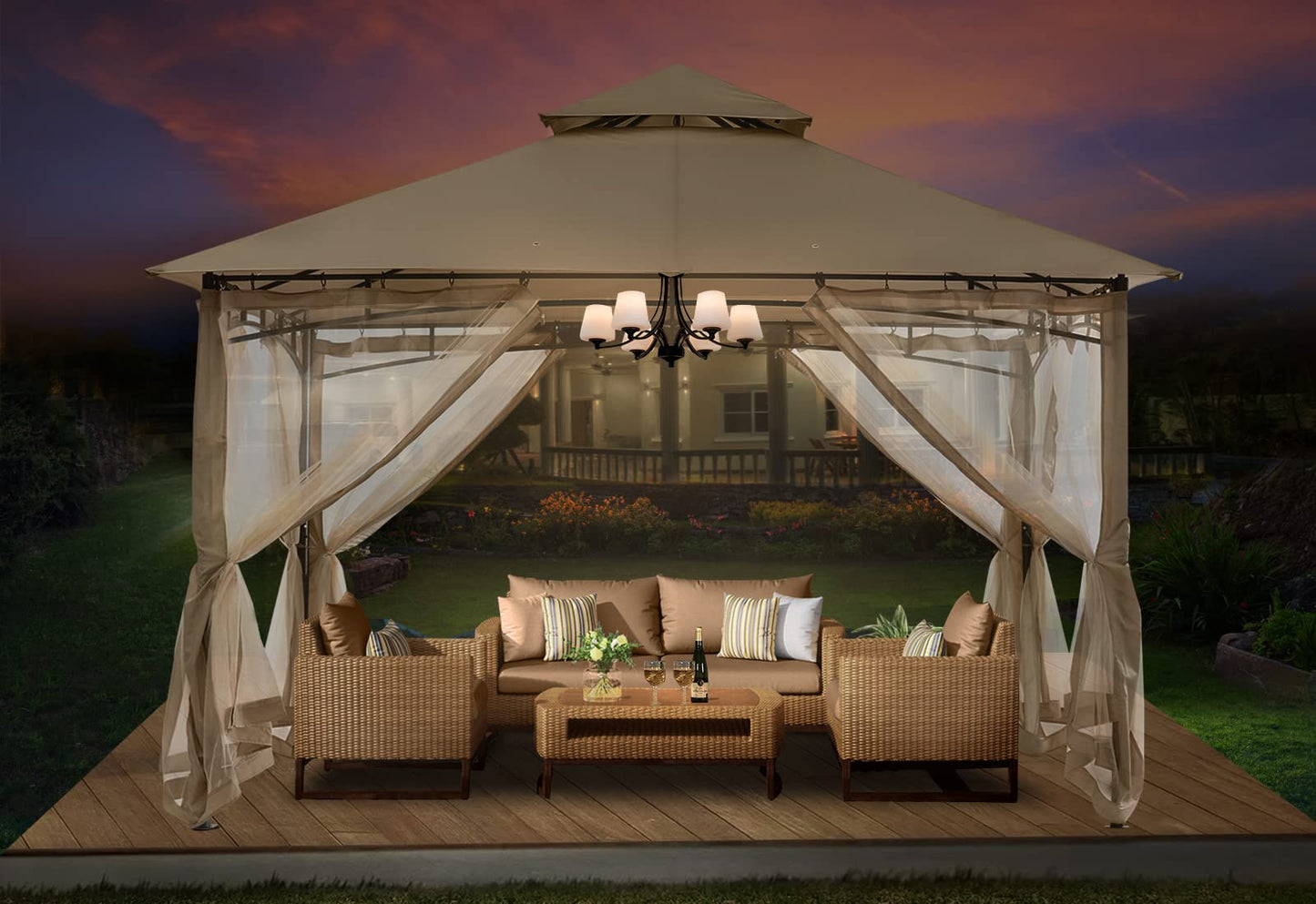 ABCCANOPY Pavillon 2.5x2.5m Wasserdicht Stabil Winterfest Gartenpavillon,Doppeldachweichdach Hinterhof-Partyzelt mit Netz für Schatten und Regen,Grau