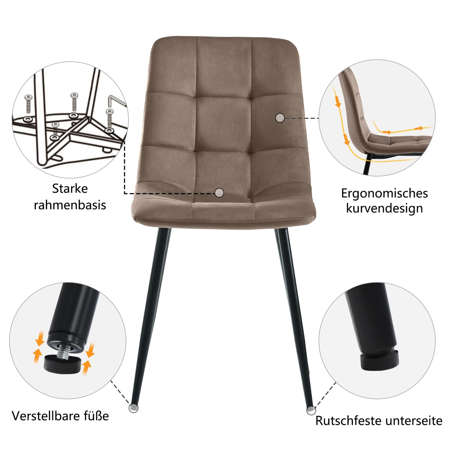Gegtuon Esstisch mit 4 Stühlen für 4 Personen 140x80 cm, 5 teilig Tisch Rechteckig für Küche, Modern Küchentisch mit Schwarz Tischbeine, Essgruppe für Esszimmer Wohnzimmer, Leinen, Dunkelgrau