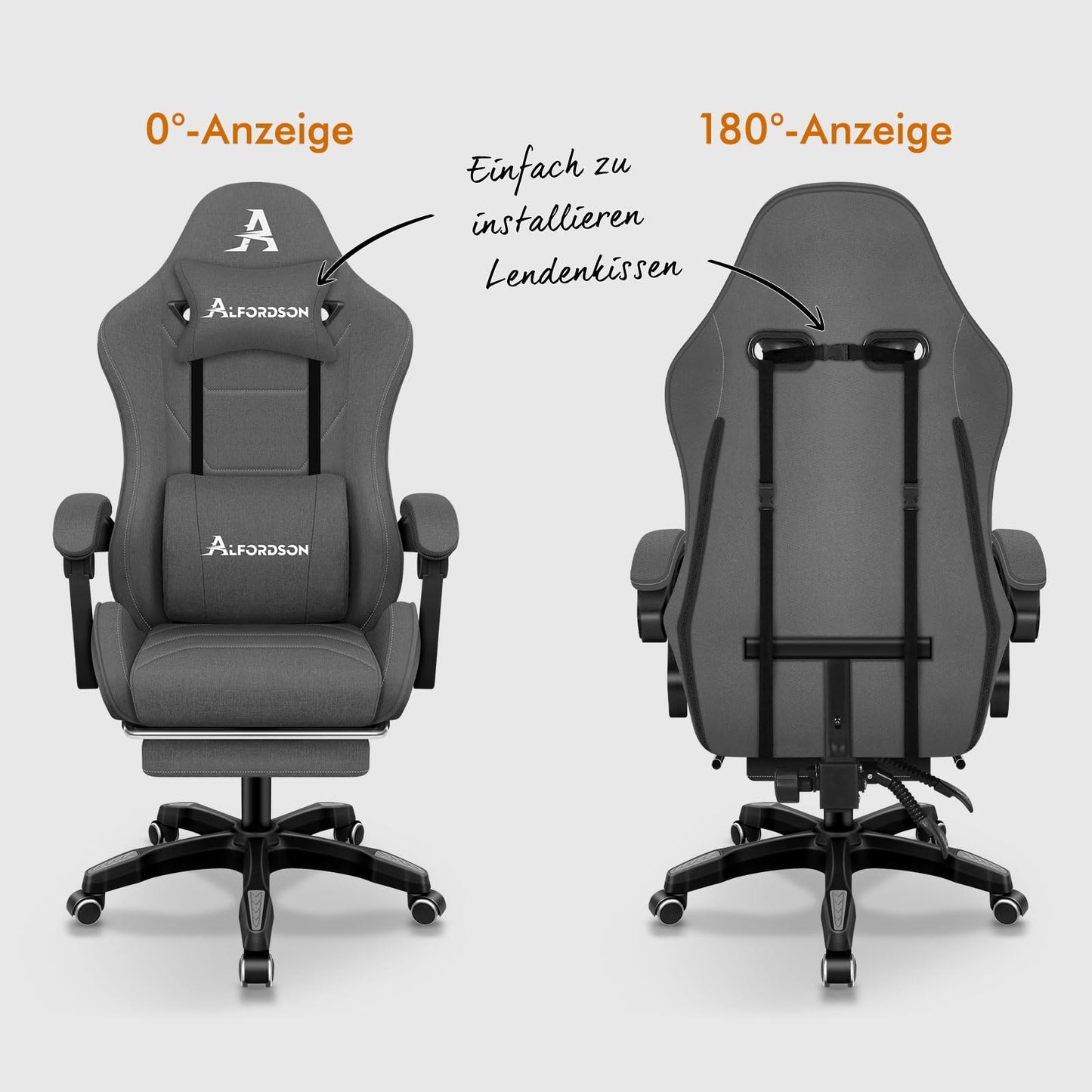 ALFORDSON Gaming-Stuhl mit Massage-Lendenwirbelkissen, ergonomischer Gamer-Racer-Stuhl mit Verstellbarer Rückenlehne, Drehstuhl mit Fußstütze, höhenverstellbar, Schwarz