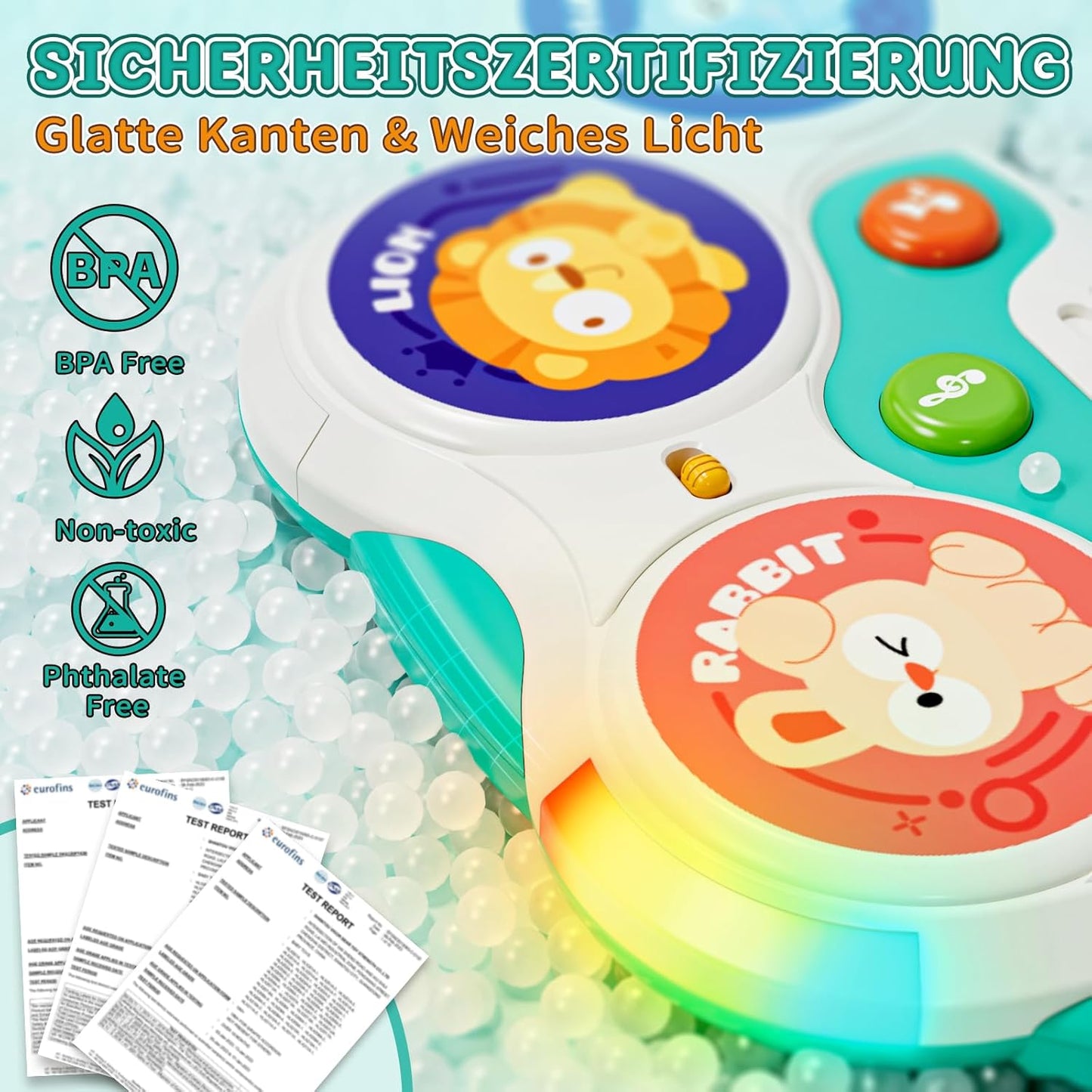 Lehoo Castle Baby Trommel Musik Spielzeug ab 6 Monate, Babyspielzeug mit 3 Arten von Klangeffekten + intelligente Spielmodus, 3 6 9 12 Monate+ Baby Geschenk sensorische Ausbildung