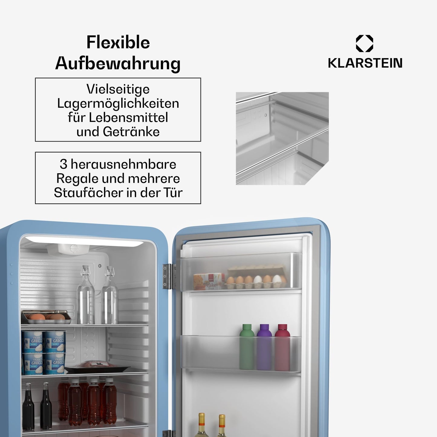 Klarstein Kühlschrank, Mini-Kühlschrank für Getränke, Kühlschrank Klein, Kleiner Kühlschrank Lautlos, Skincare Fridge, Vintage Design, Camping Kühlschrank, Minikühlschrank für Zimmer, 0-10°C, 70 L