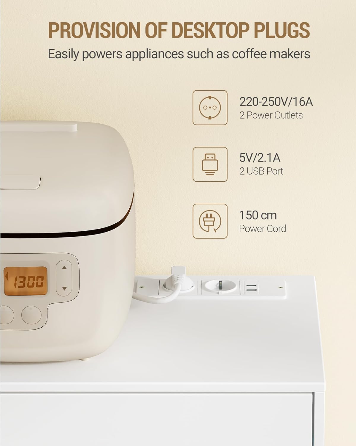 Hzuaneri SC64903X Sideboard, Kitchen Cabinet with Power Strip and LED Light, Storage Cabinet, 2 Drawers and 2 Doors, Adjustable Shelves, Buffet Cabinet, Dining Room, Kitchen, 35 x 100 x 85 cm, White