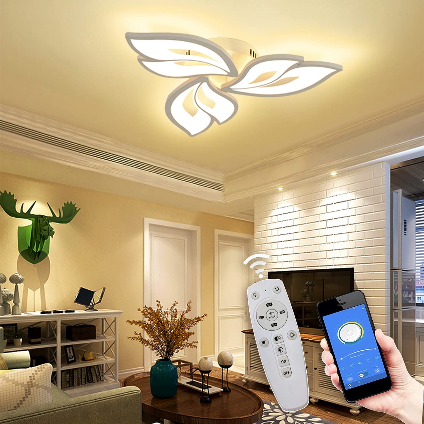 LED Deckenleuchte Dimmbar, 40W-80W Deckenlampe LED Wohnzimmerlampe mit Fernbedienung APP Farbwechsel - Moderne Wohnzimmerlampe Deckenleuchte Energie Sparen Dimming Deckenbeleuchtung Schlafzimmerlampe