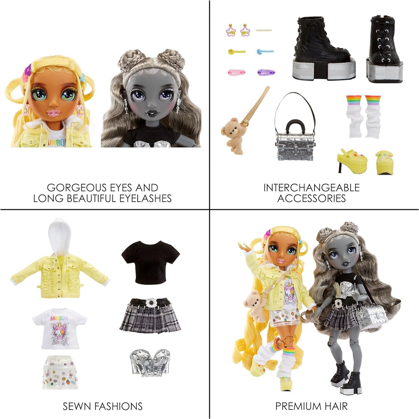 Rainbow High Shadow High Special Editon - Madison Twins Sunny & Luna - 2 Modepuppen mit gelben & grauen Designer-Mix & Match-Outfits mit Accessoires - Für Sammler und Kinder von 4-12 Jahren
