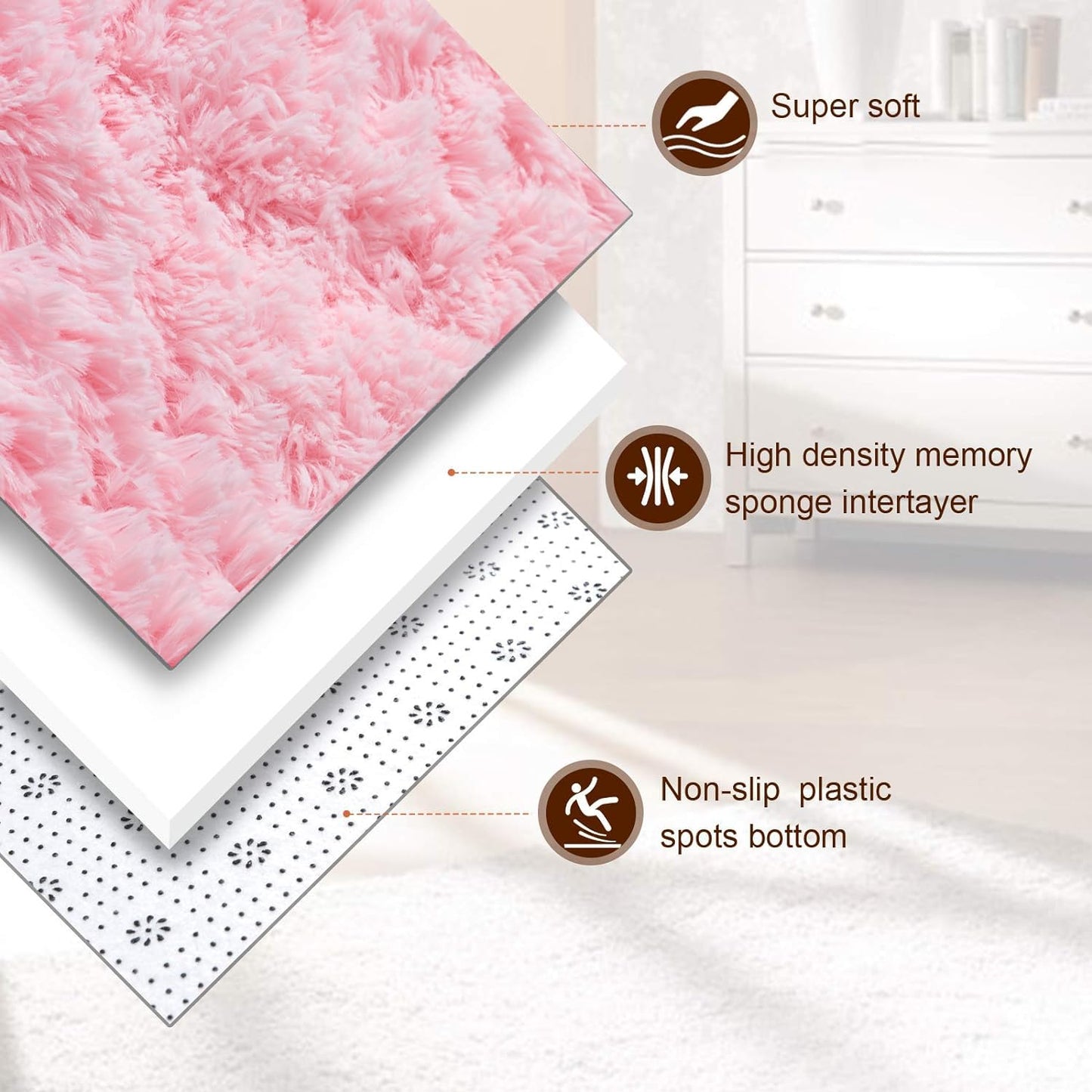 Obundi Pink Rug, Fluffy Living Room, Rugs, Teenager's Room, Girls, Soft Non-Slip Bedroom Carpet, Office, Small Rug (Pink, 60 x 120 cm)