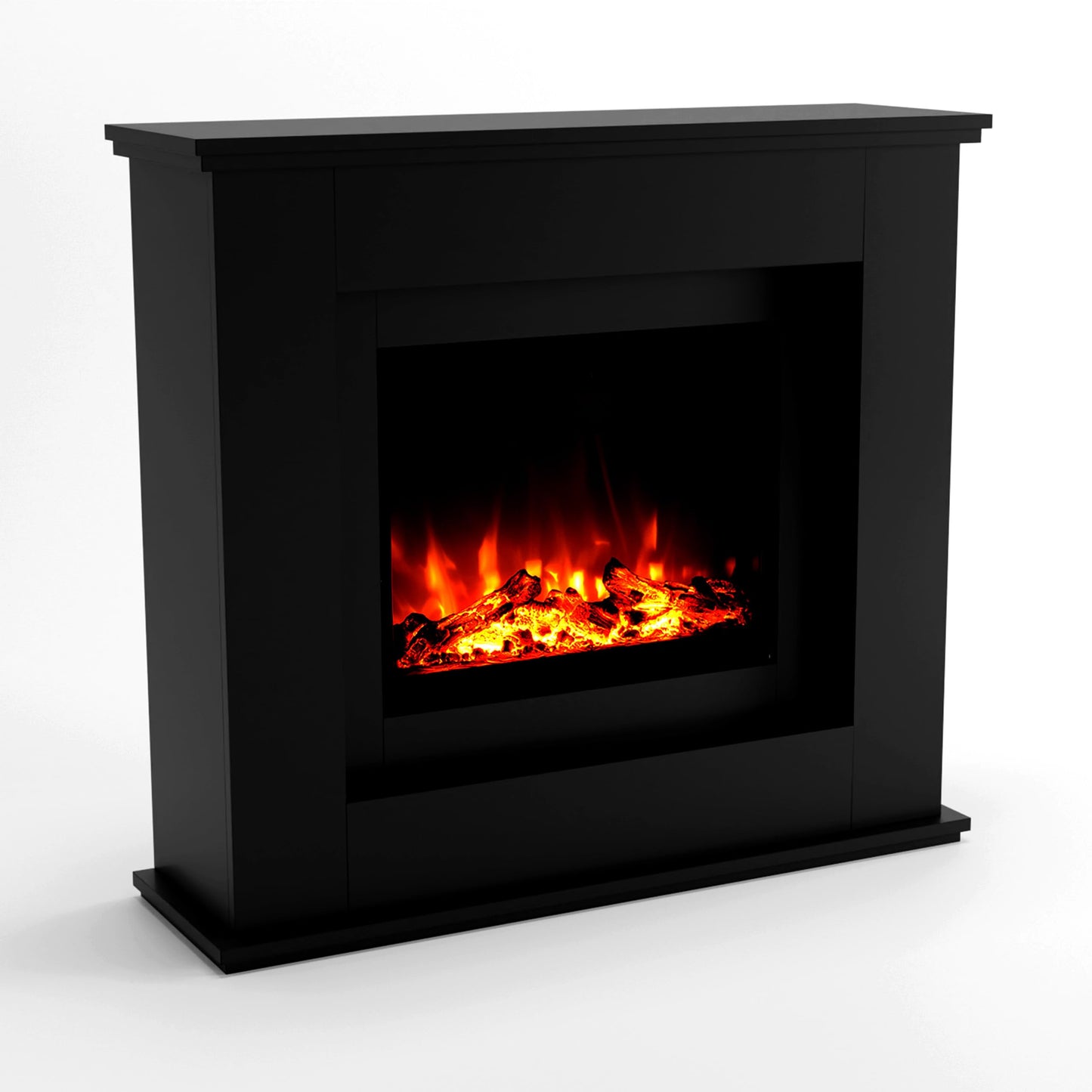 GLOW FIRE Elektrokamin mit Heizung und Kaminfeuer (Standkamin Europa) - elektrischer Kamin mit LED-Feuer in 3 Farben, Heizlüfter, Holz-Deko & Fernbedienung, 111x101x33 cm, Schwarz