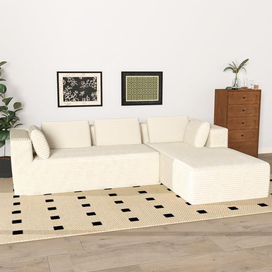 CASSILANDO Ecksofa mit Schlaffunktion, L Form Couch, 3-Sitz Ecksofa, Moderne Gepolsterte Couch Lounge für Wohnzimmer, Corduroy, Linke Hand, Keine Montage erforderlich, 271x179cm, Beige