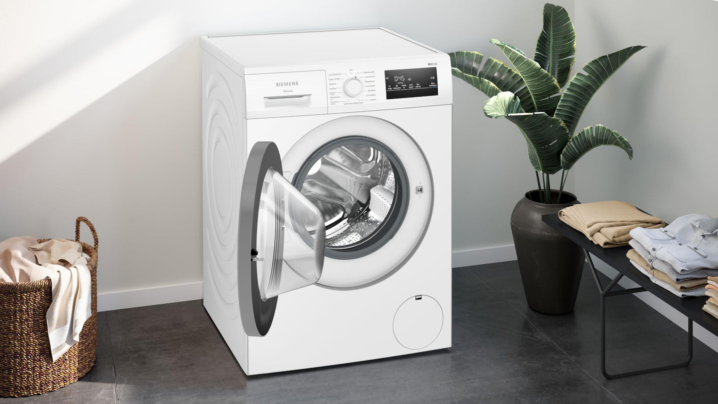 Siemens WM14N12A Waschmaschine iQ300, Frontlader mit 9kg Fassungsvermögen, 1400 UpM, speedPack L, smartFinish, Outdoor-Programm, LED-Display, Weiß, 60cm