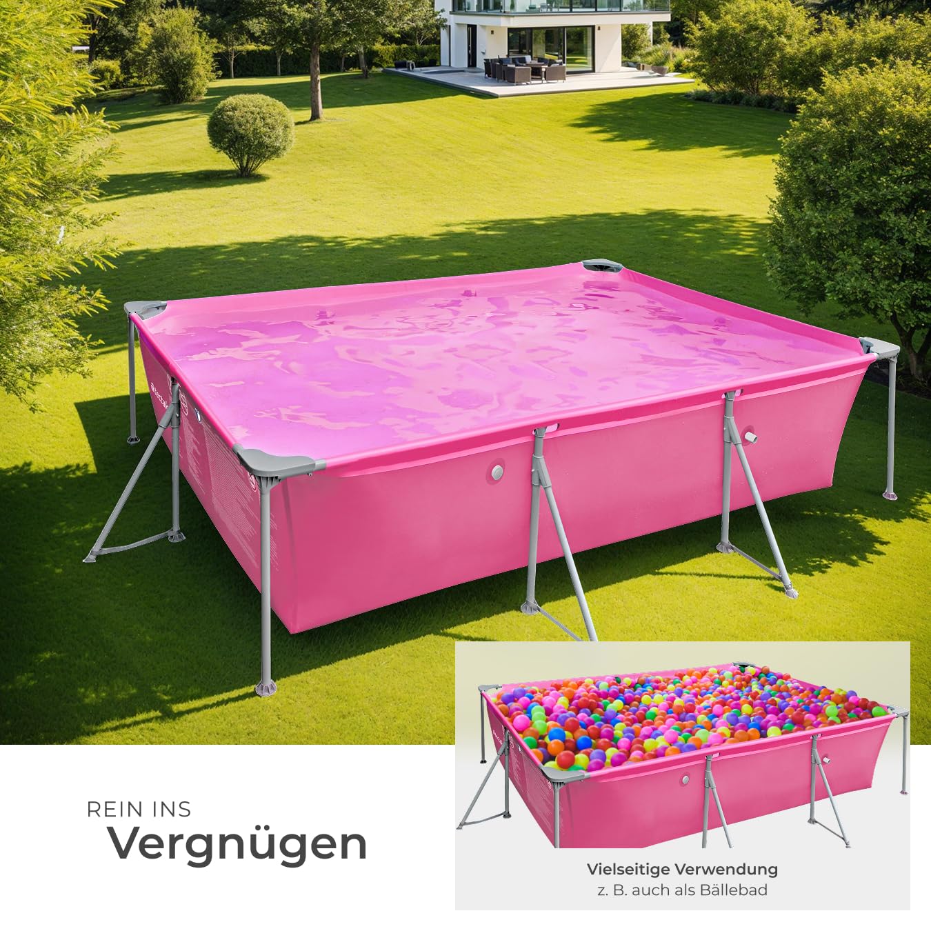 tectake® Swimming Pool, Large Swimming Pool, Rectangular, Frame Pool, Pool for Garden, Steel Frame Pool, Complete Set, Outdoor Garden Pool, Above Ground Pool, 300 x 207 x 70 cm, Grey