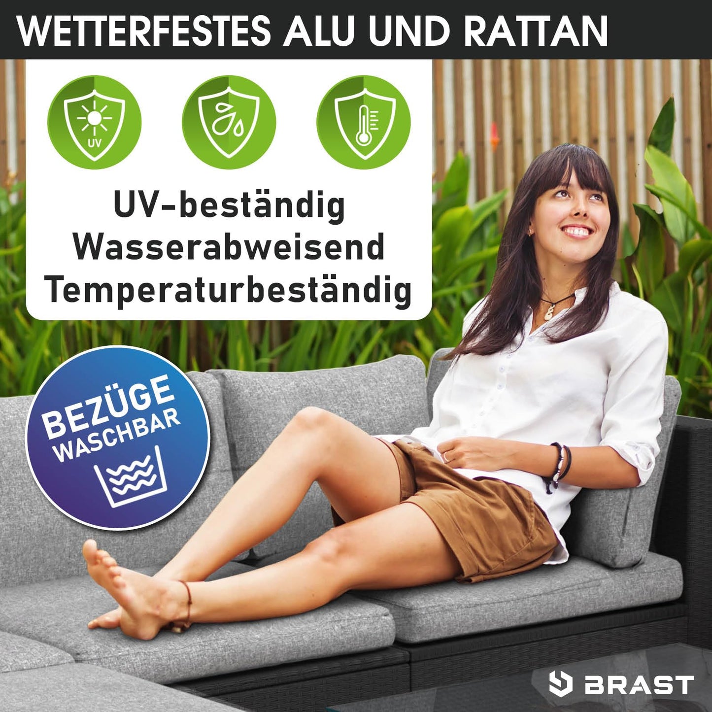 BRAST® Gartenmöbel Lounge Set | 4-5 Personen viele Modelle & Farben | inkl. extra Dicke Kissen | TÜV geprüft | Outdoor Loungemöbel Sitzgruppe Essgruppe Garnitur | Harmony Schwarz
