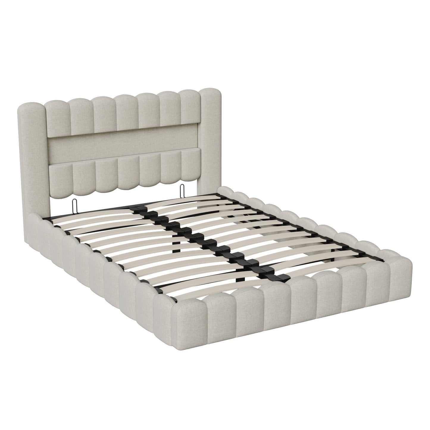 DULRLLY Bubble Bett Polsterbett 140x200 cm,Doppelbett mit Lattenrost, Jugendbett mit Gepolstertes Kopfteil, Gepolstertes Bett für Schlafzimmer und Gästezimmer,ohne Matratze, Leinenstoff (Weiß)