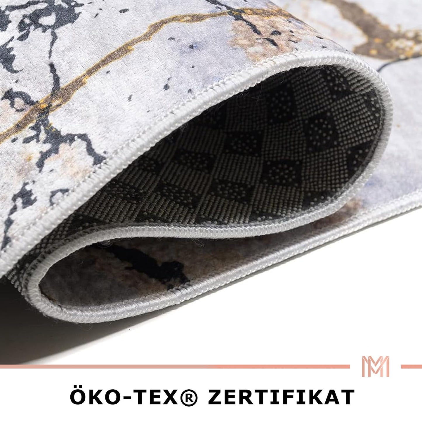 Mazovia Modern Teppich - Kurzflor Waschbar - Weich Teppich für Wohnzimmer, Schlafzimmer, Esszimmer – Teppiche Marmor Abstrakt Muster - Schwarz Gold 160 x 230 cm