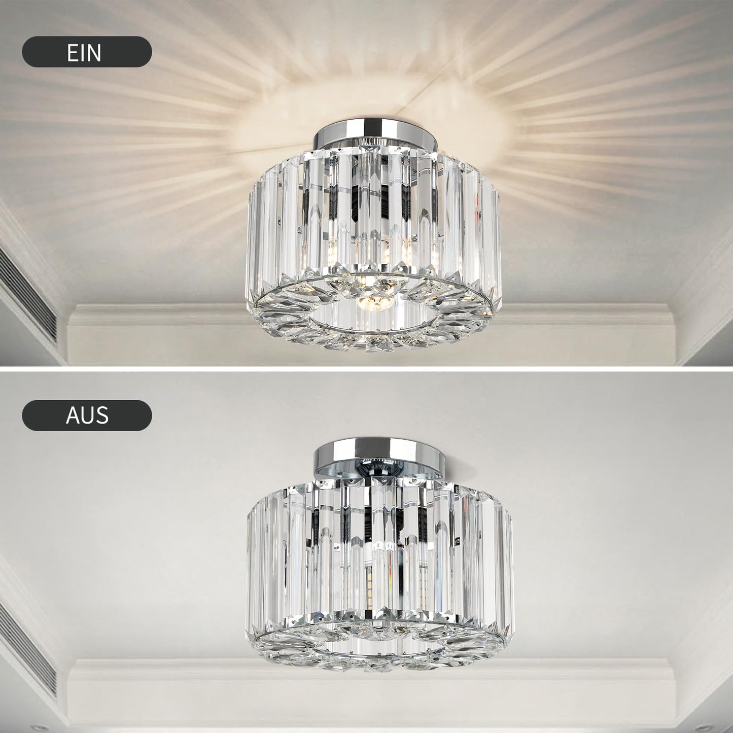 FRIDEKO HOME Modern Kronleuchter Kristall Deckenleuchte Gold,Kleine Kristall Deckenlampe E27 Fassung für Wohnzimmer Schlafzimmer Küche Flur,Ø23cm