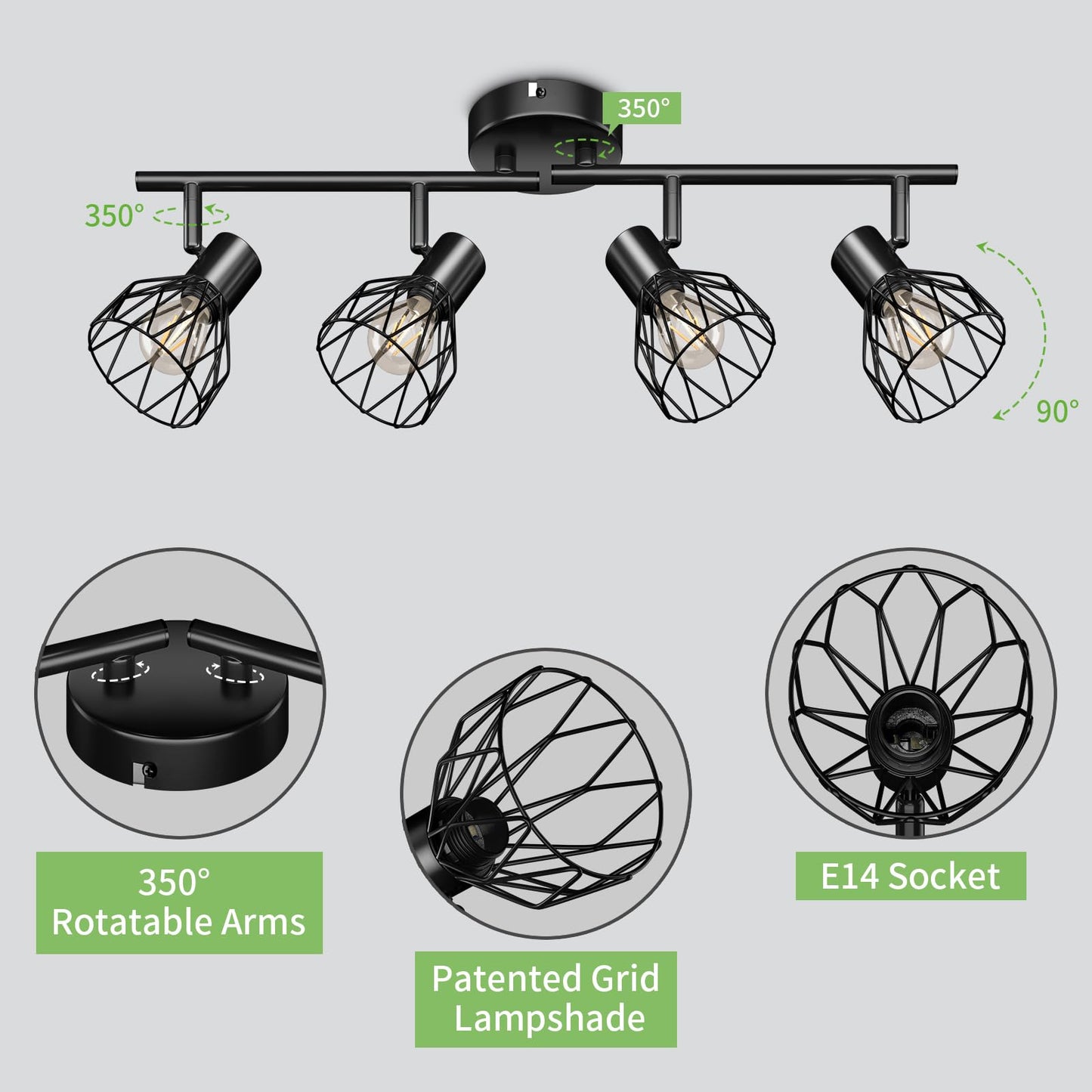 Kimjo Led Deckenstrahler 6 Flammig - Deckenleuchte Strahler E14 Schwenkbar - Deckenlampe Schwarz 6 Flammig Lampe Wohnzimmer - Deckenlampe LED Deckenleuchte Küche Deckenspot Ohne Leuchtmittel