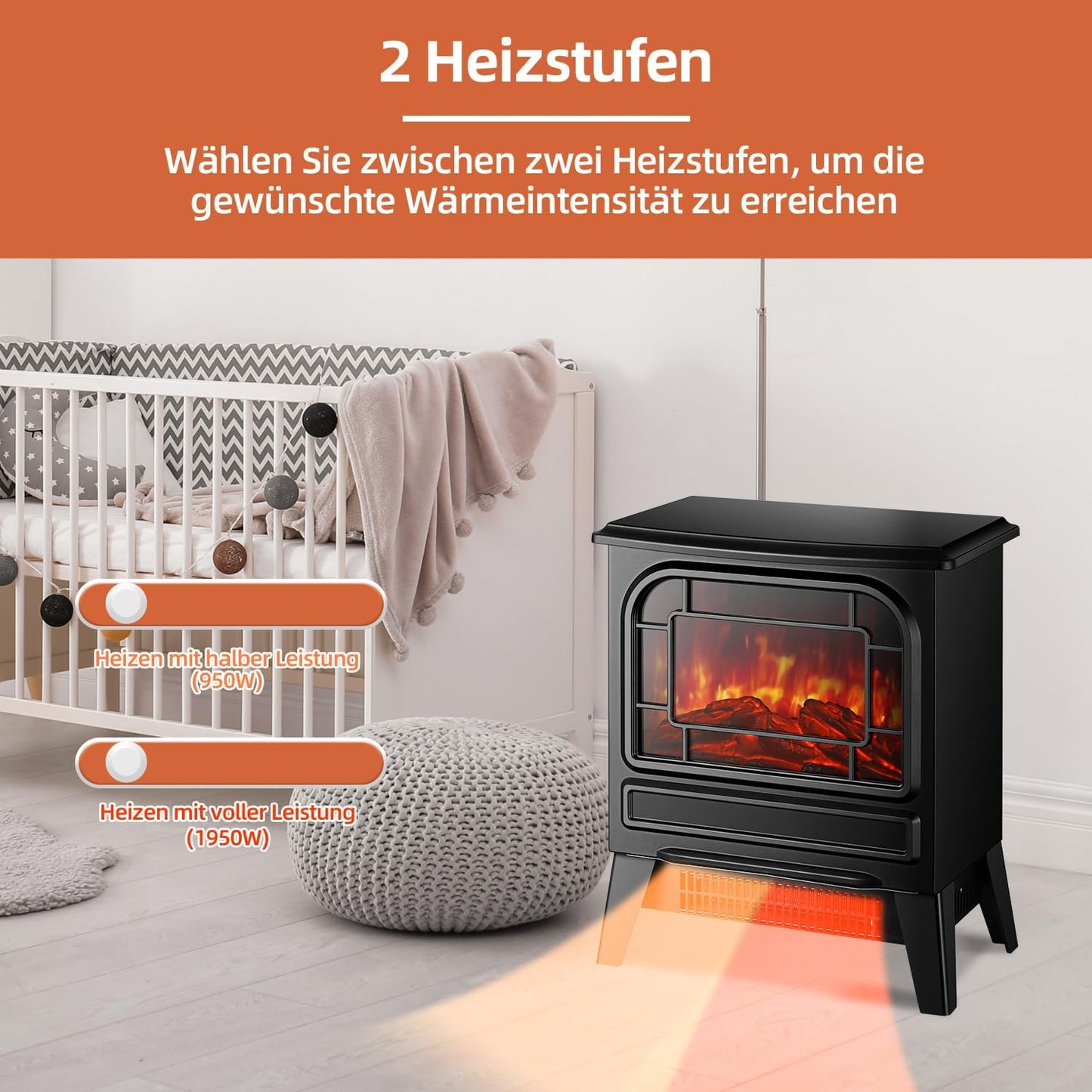Electric Fireplace with Fan Heater, 1950 W, Electric Fireplace, Electric Heater, LED Fireplace Effect, Fireplace, Flame Effect, Heater, Oven, Quiet Adjustable, Black