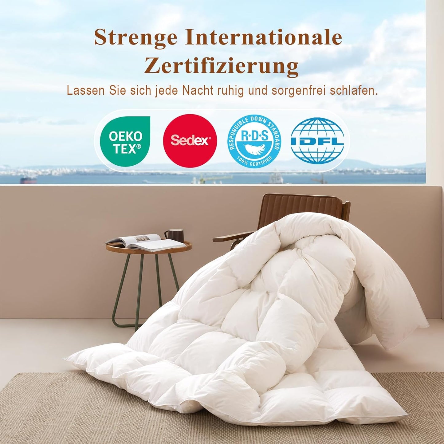 APSMILE Lightweight Down Duvet 155 x 220 cm, Thin Goose Down Duvet for Summer Duvet, Organic Cotton, 510 g, Cooling Duvet for Warm Weather/Hot Sleepers (155 x 220 cm, White)