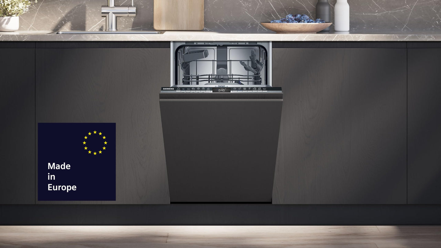 Siemens SR63EX24KE, iQ300 Smart Dishwasher, Fully Integrated, 45 cm Wide, Made in Germany, Cutlery Basket, Automatic Door Opening at the End of the Programme, Pleasantly Quiet with iQ Drive Motor