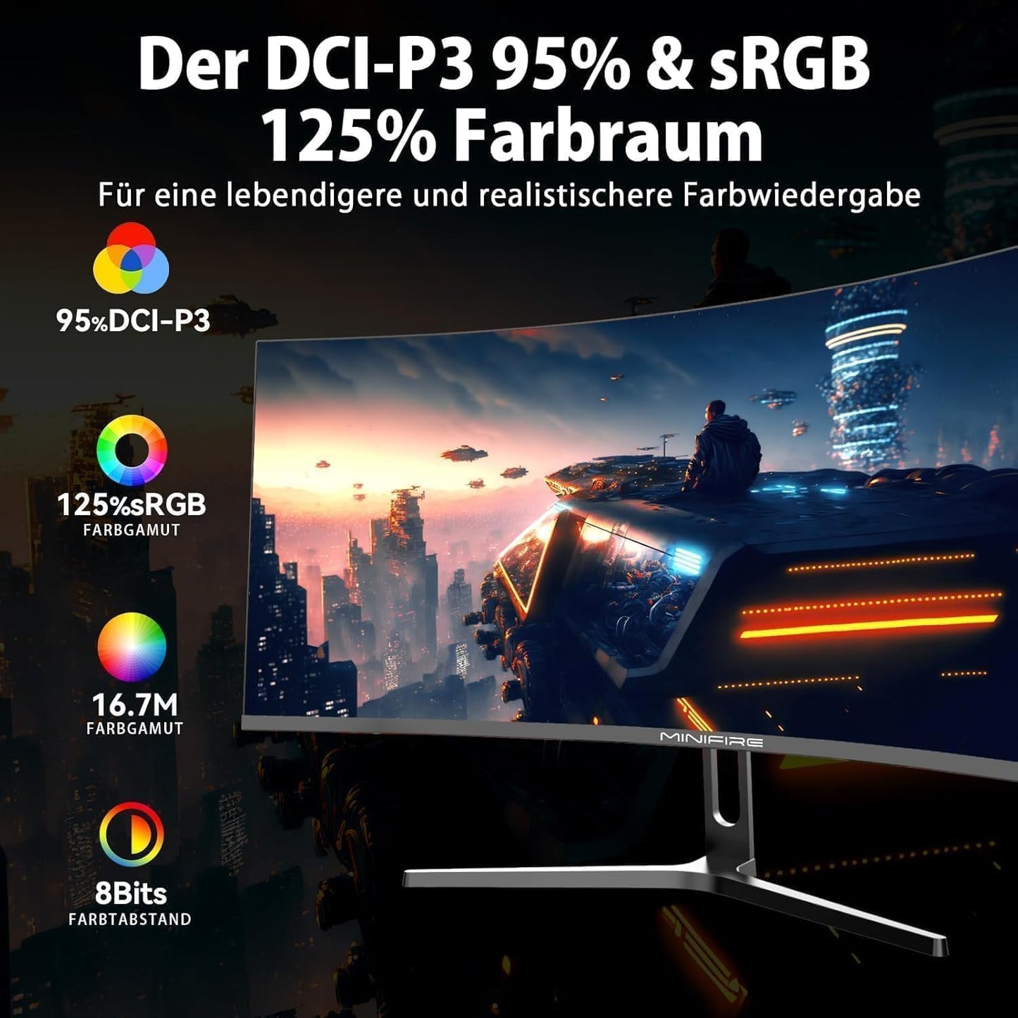 Minifire MFG32C3Q Gaming Curved Monitor 32 Inch 180Hz, 2K WQHD (2560 x 1440), 1500R, 1ms (MPRT), AMD FreeSync, sRGB 125%, VESA, 2xHDMI 2.0 / 2xDP (180Hz), Eye Care