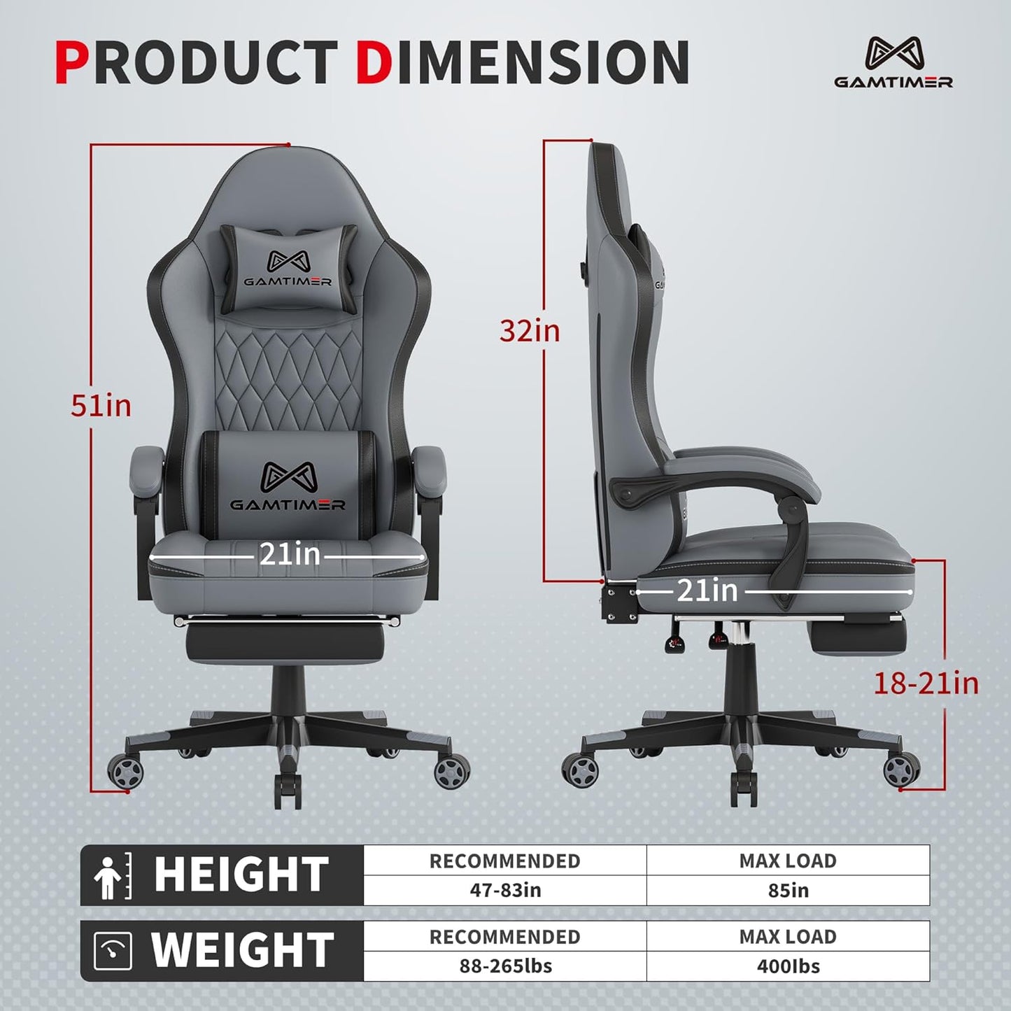 Gaming Chair, Ergonomic Office Chair, PC Chair, Gaming Chair, Lumbar Cushion and Footrest, PU Leather Gamer Chair, Adjustable Backrest from 90-155°, Height Adjustable 360° Swivel Chair (Pink)