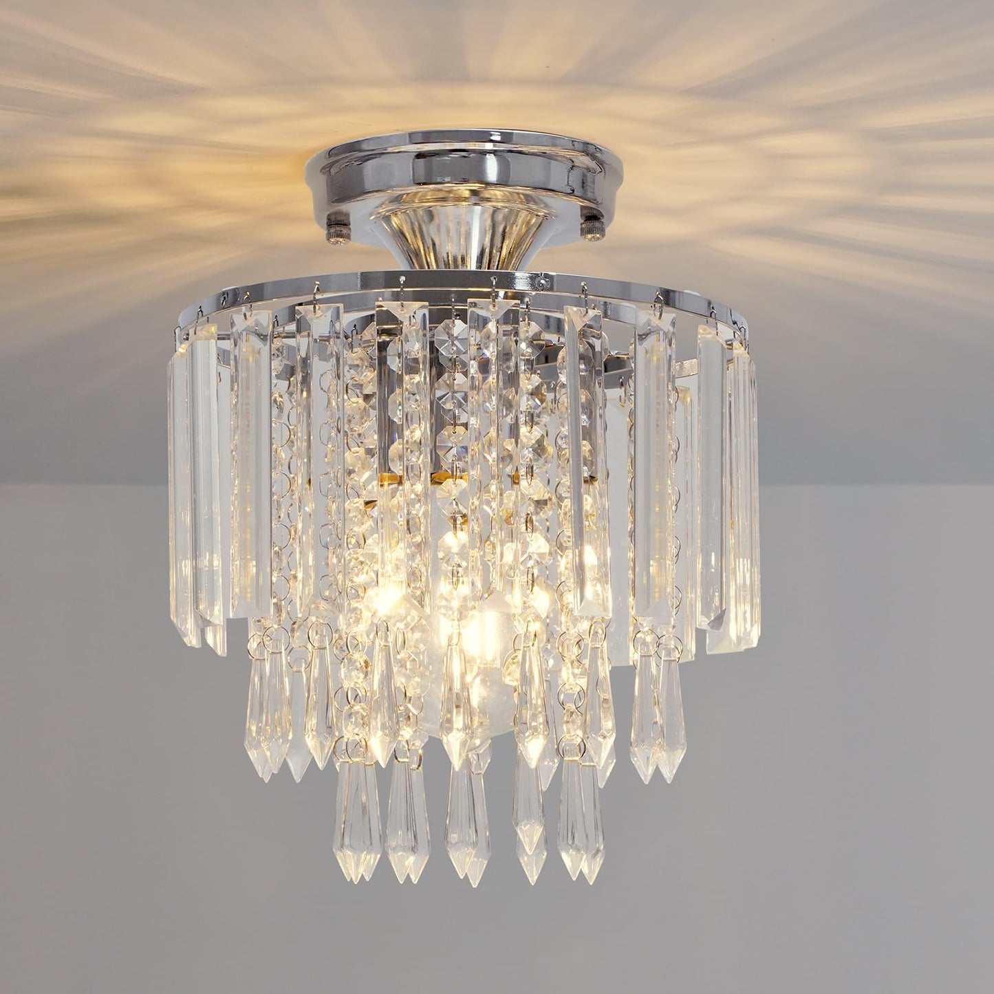 FRIDEKO HOME Modern Kronleuchter Kristall Deckenleuchte Gold,Kleine Kristall Deckenlampe E27 Fassung für Wohnzimmer Schlafzimmer Küche Flur,Ø23cm