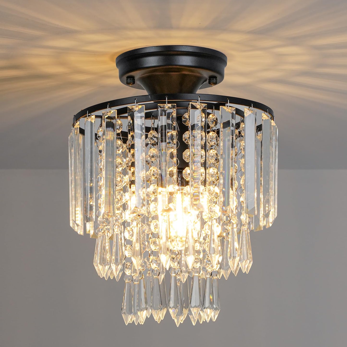 FRIDEKO HOME Modern Kronleuchter Kristall Deckenleuchte Gold,Kleine Kristall Deckenlampe E27 Fassung für Wohnzimmer Schlafzimmer Küche Flur,Ø23cm