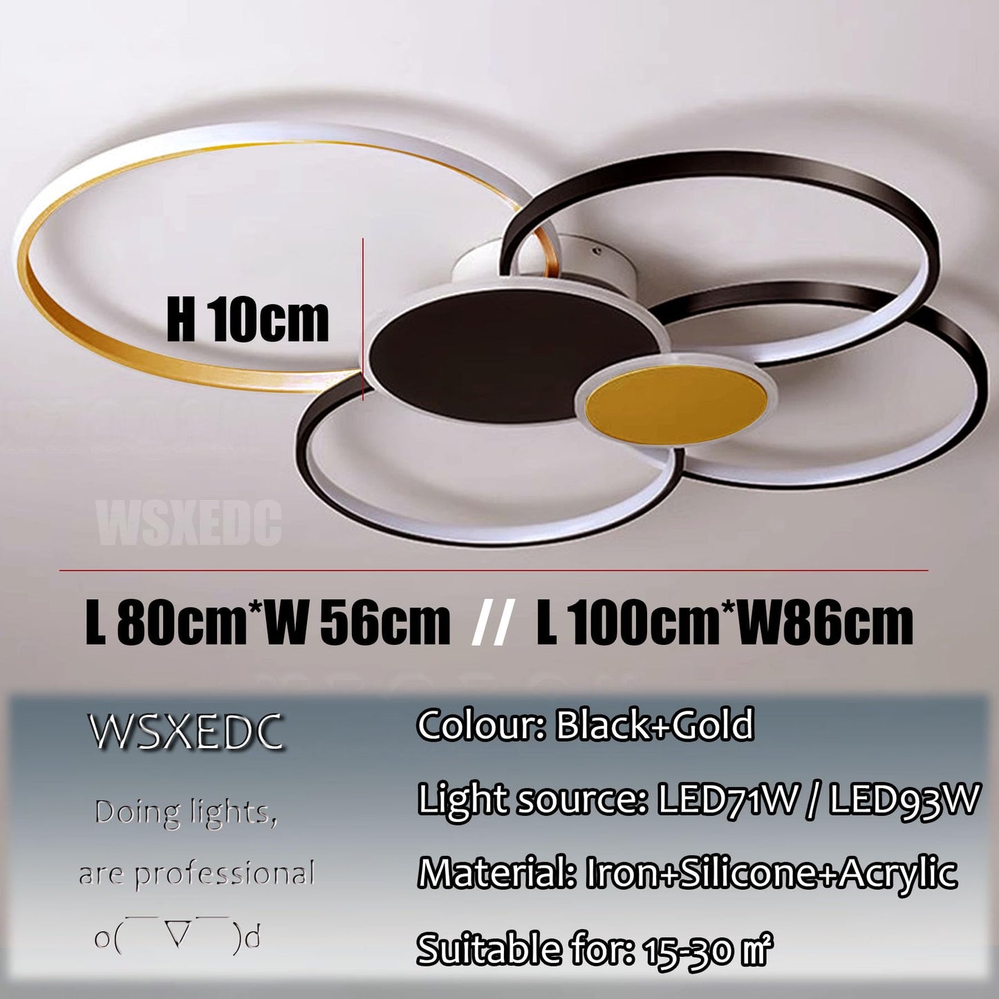 Dimmbare LED 6 Ring Wohnzimmerleuchte LED-Deckenleuchte moderne kreative Deckenbeleuchtung Innenbeleuchtung für die Augenpflege Für Schlafzimmer Büro Esszimmer Jugendzimmer (Weiß, L80cm 71W)