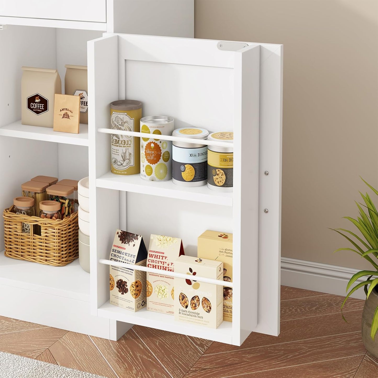 Küchenschrank mit Arbeitsfläche, Buffetschrank mit 3 Schubladen, Sideboard mit Steckdose, Flexibles Weinregal, Seitliches Ablagefach, Verstellbare Ablagen, Küche, Esszimmer, 40X107X80 cm, Weiß