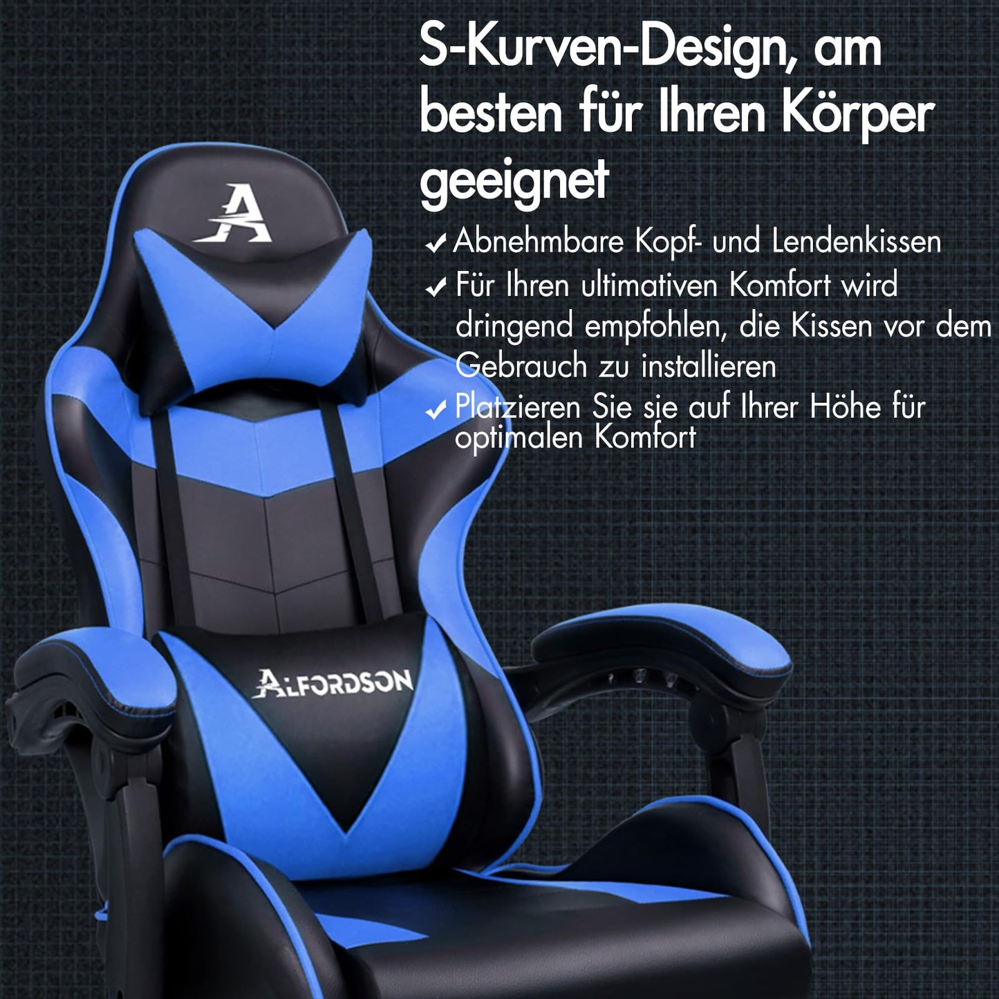 ALFORDSON Videospielstuhl, ergonomischer Bürostuhl, Massage-Rennstuhl, einziehbare Fußstütze, PU-Leder, höhenverstellbar und neigbar, 180 kg Tragkraft, Schwarz