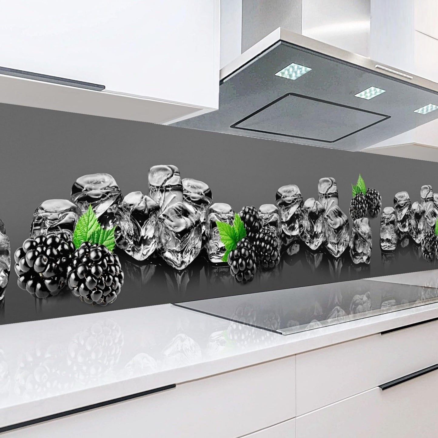 Rodnik Kitchen Splashback, Robust ABS Plastic Monolith Panel in Deluxe Quality, Direct Print, Choice of Motifs (Ice Cubes and Cherries)