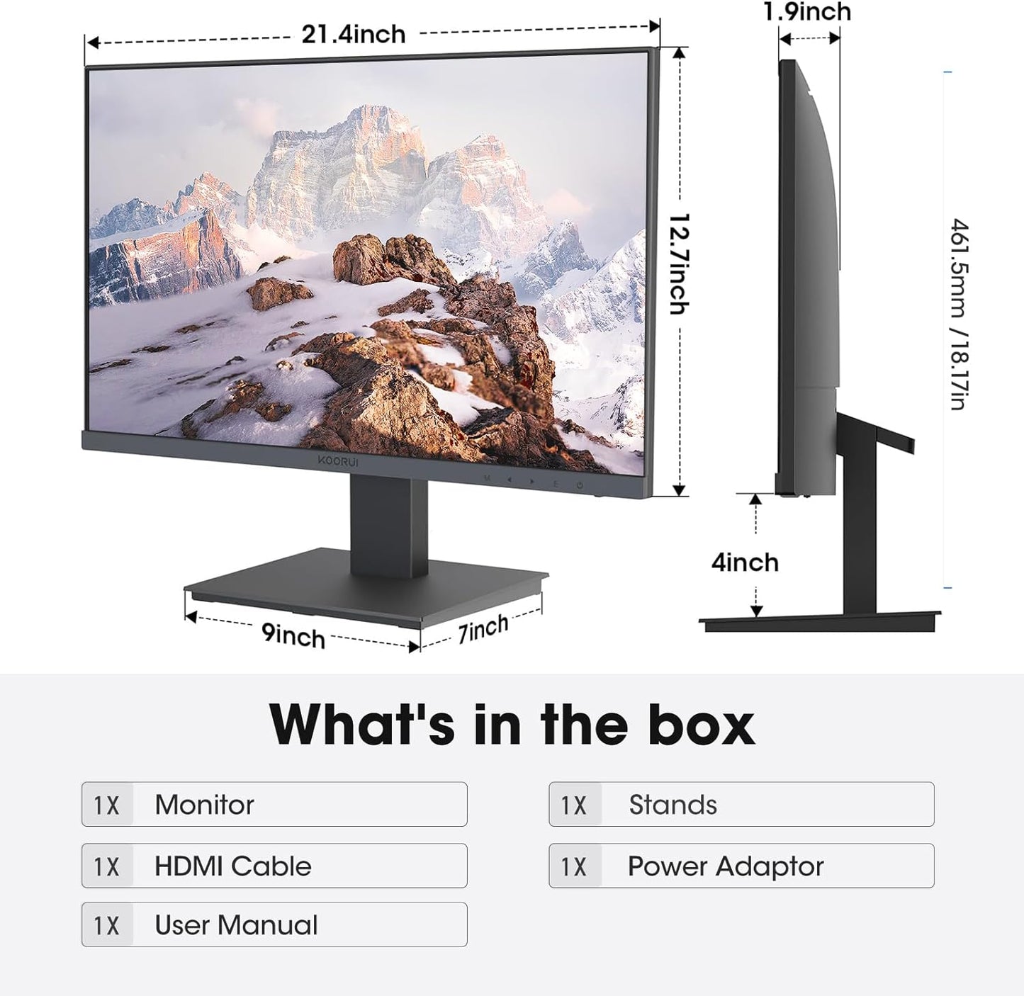 KOORUI Gaming Monitor 27 Zoll, Full HD Rahmenlos Bildschirm 165Hz Adaptive Sync (1ms, VA-Panel, Eye-Care, 1920 x 1080, 2xHDMI 2.0, & DisplayPort 1.4, VESA 75x75mm, DCI-P3 90%)