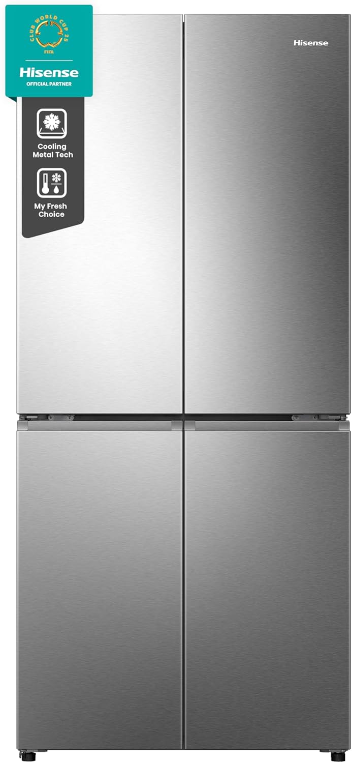 Hisense RQ5P470SAID Cross-Door Fridge-Freezer, 304 Litre Fridge Capacity, 179 Litre Freezer, Total NoFrost, Wifi, Multi AirFlow, FastFreeze, Energy Efficiency Class D, 178.5 cm x 79.4 cm