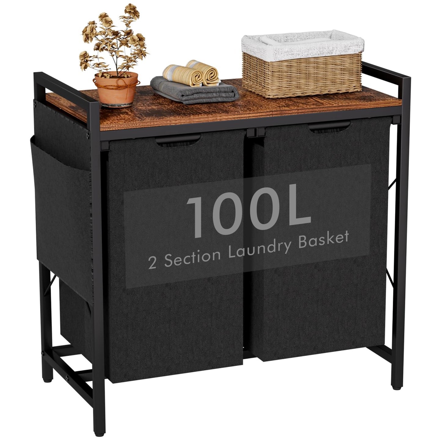 Laundry Basket, 3 Compartments, Laundry Hamper with Shelf, Total Capacity 160 L, Oxford Fabric Laundry Bag, Extendable, Removable, Laundry Box with Side Pockets and X-Shape Holder (3