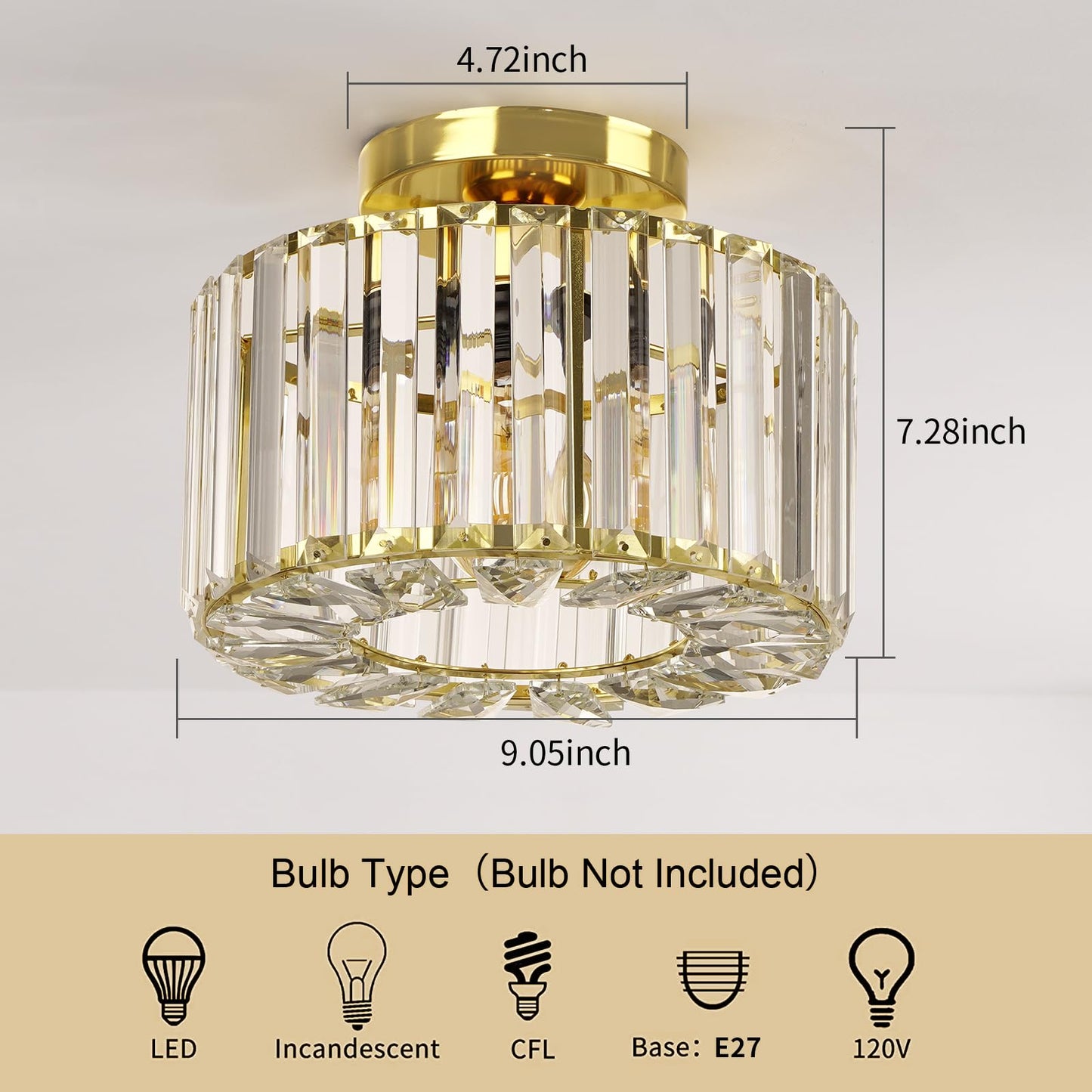 FRIDEKO HOME Modern Kronleuchter Kristall Deckenleuchte Gold,Kleine Kristall Deckenlampe E27 Fassung für Wohnzimmer Schlafzimmer Küche Flur,Ø23cm