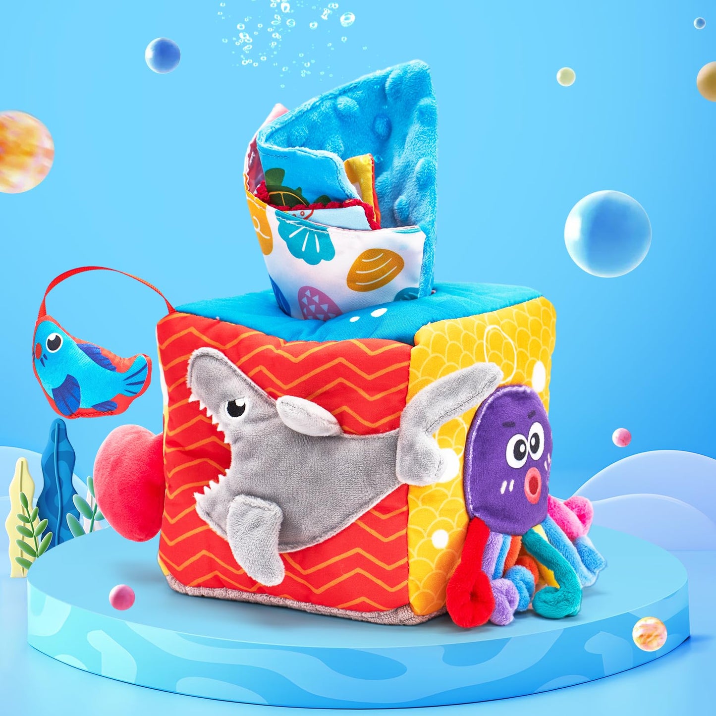 hahaland Baby Spielzeug 6 12 Monate Tissue Box, Montessori Toy Sensorik motorik Spielzeug, Stofftücher Kontrastreiche Farben Lernen Sensorische Spielzeug für Jungen Mädchen Geschenke