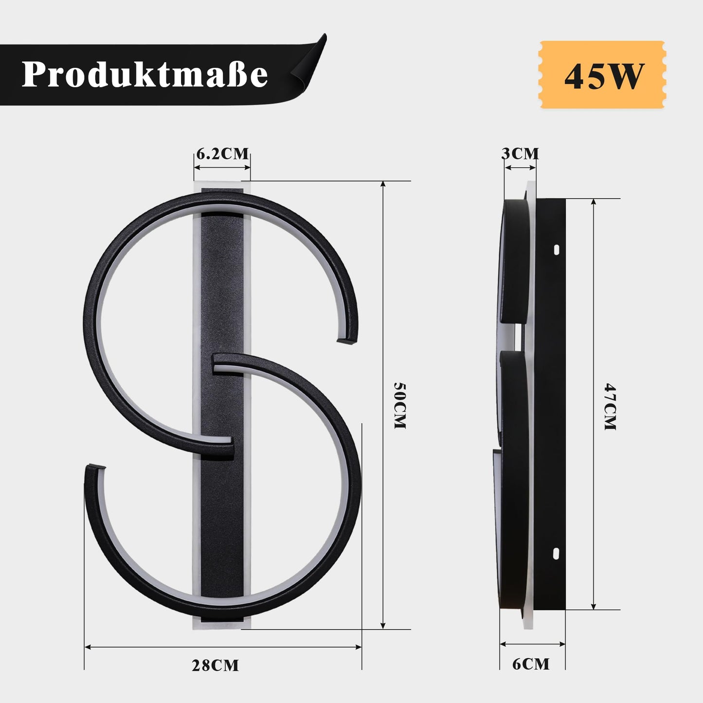 LUOLONG LED Deckenleuchte Dimmbar Deckenlampe Schwarz Wohnzimmerlampe 35W mit Fernbedienung 2-Ringen kreis Deckenleuchte Schlafzimmerlampe Arbeitzimmer Büro Modern Led deckenbeleuchtung-40cm Schwarz