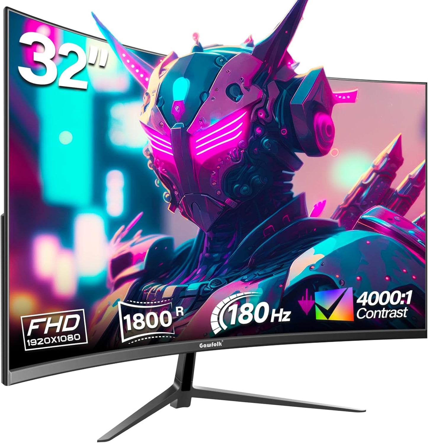 Gawfolk 32 Zoll Curved Gaming Monitor 180HZ / 165Hz / 144hz PC Bildschirm Full HD 1080P, Rahmenloses 1800R Gebogenes Computerbildschirm mit FreeSync und Eye Care Technologie, unterstützt VESA