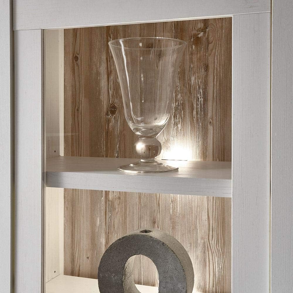 Lomadox Country House Wall Unit Set and Coffee Table, Pine White and Oslo Dark, LED Lighting, W x H x D Approx. 330 x 201 x 44 cm