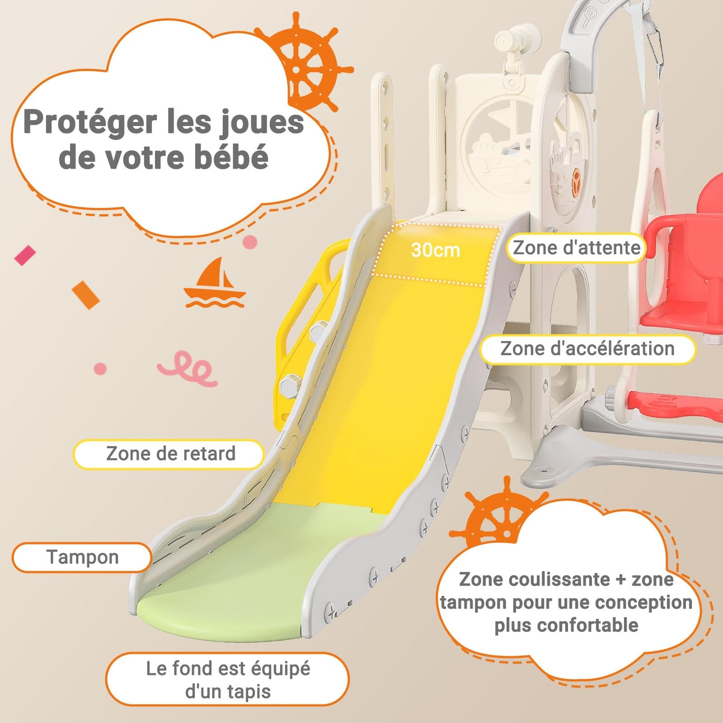 Kinderrutsche, Babyschaukel, 4 in 1, mit Schaukeln, Treppen, Gleiten, Basketballgestellen, Spielplatz für drinnen und draußen, multifunktionale Rutsche (Rosa, Kaninchen)