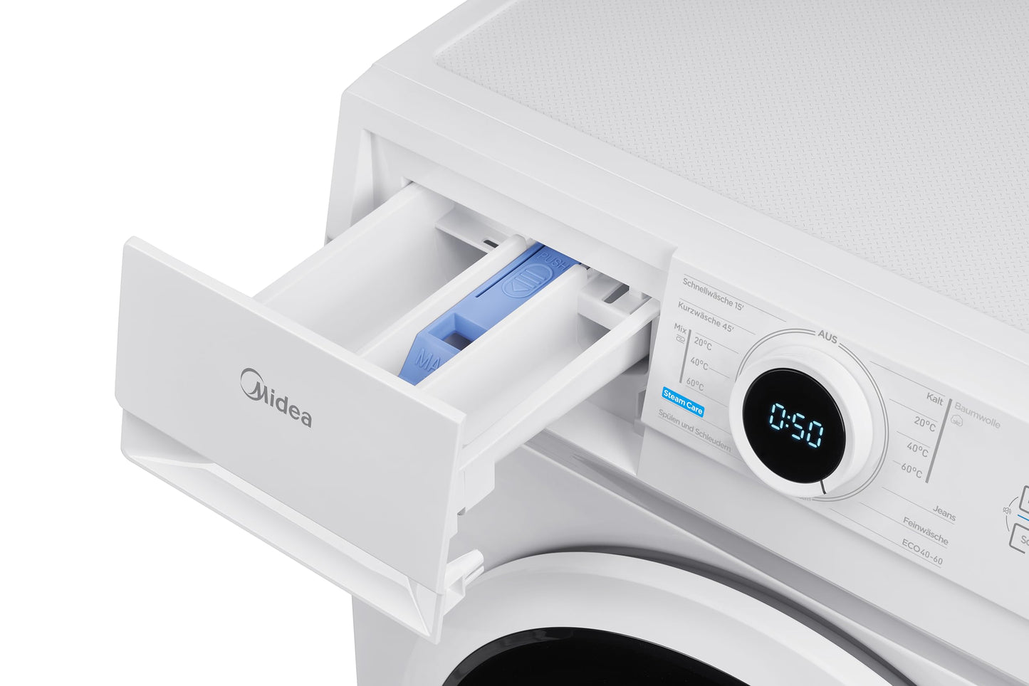 Midea MF10EW70BA10 Waschmaschine / 7kg / 1400 U/Min/EEK A-10%/Inverter Quattro Motor/Dampffunktion/Grosse Trommel/Nachlegefunktion/Kindersicherung/AquaStop, Weiß