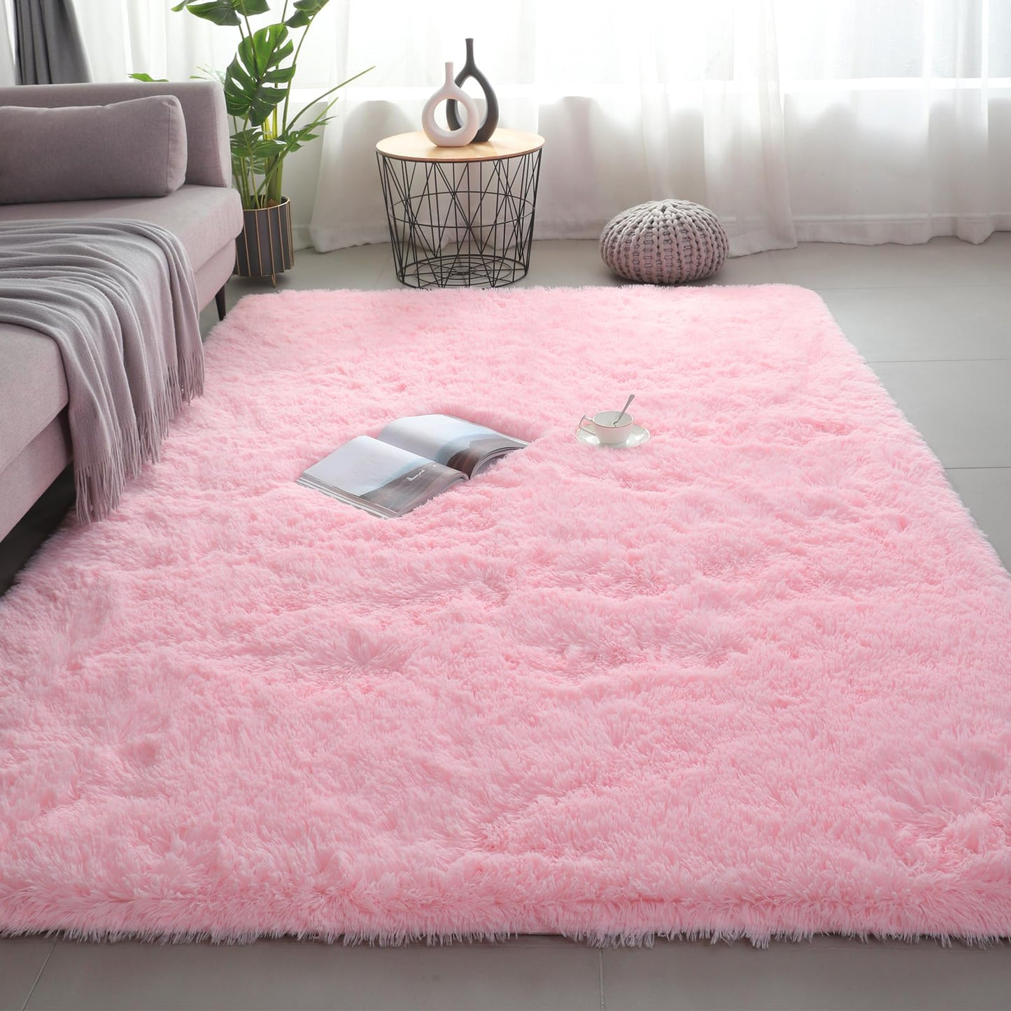 Shag Area Rugs for Bedroom Living Room,4X6 Ultra Soft Fluffy Area Rugs for Dorm, Indoor Carpet Nursery Rugs for Kids Room Home Decor,Tie-Dye Grey