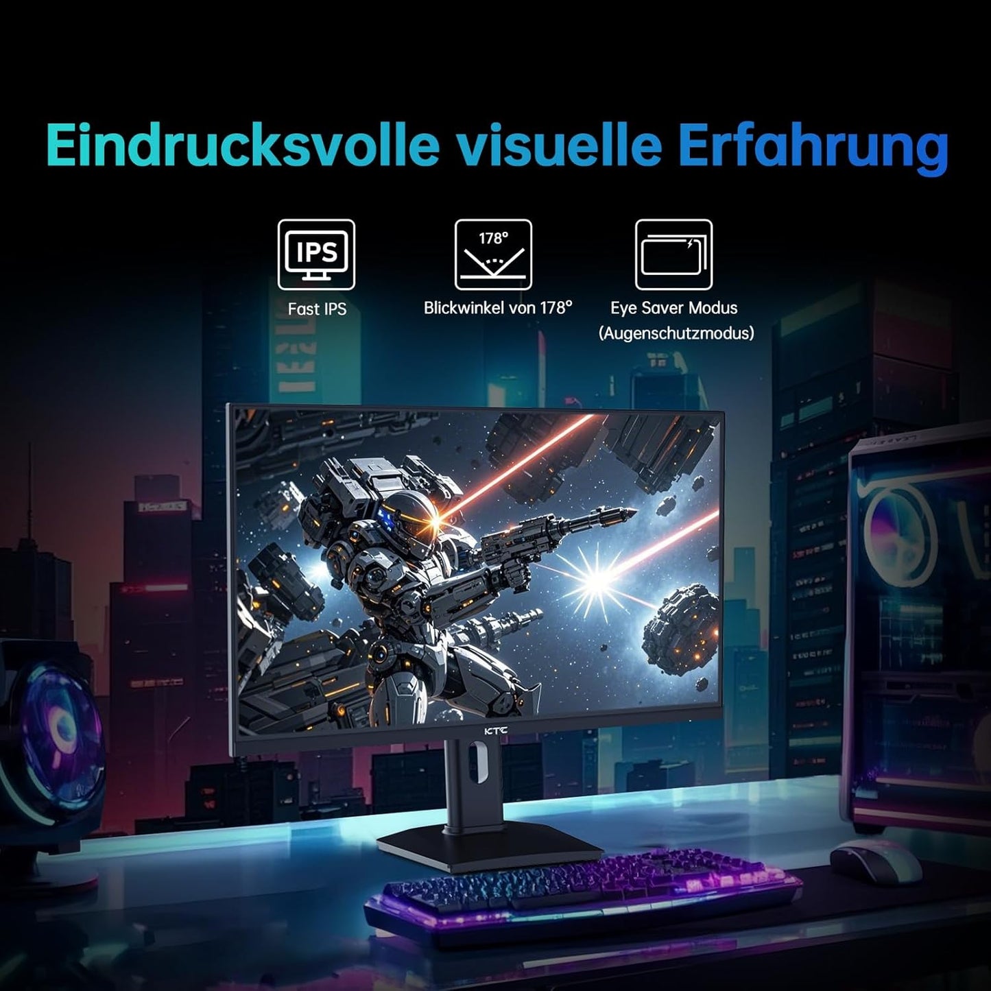 KTC 32 Zoll Monitor Curved 1000R, 2K WQHD (2560x1440p) 240Hz Gaming Monitor, 1ms, Adaptive Sync, 122% sRGB, 4000:1 Kontrast, 2 x DP 1.4 (240Hz), 2 x HDMI 2.0 (144Hz), Unterstützung von Tilt und VESA