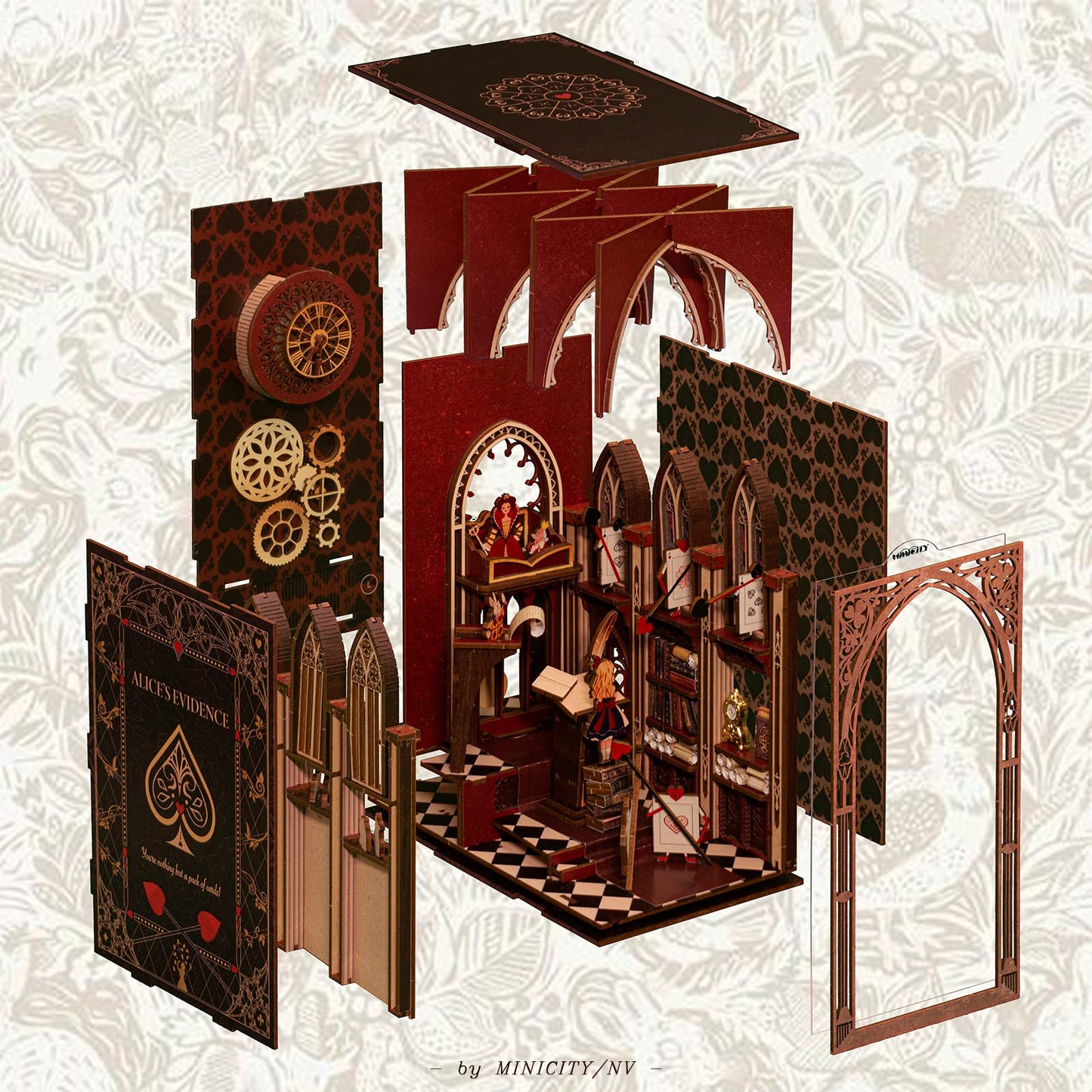 MiniCity Book Nook Kit, DIY Miniature Dollhouse Booknook Kit, 3D Wooden Puzzle Bookend Bookshelf Insert Decor for Teenagers and Adults (Library of Gods Max)