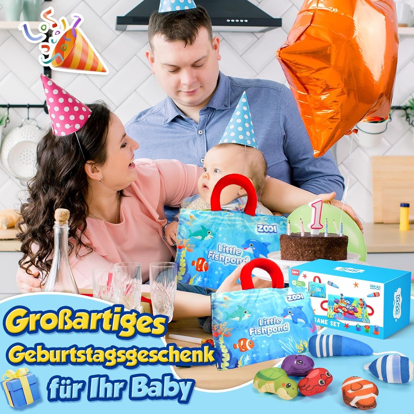 ZOOI Montessori Toy from 1 Year, 5 in 1 Motor Skills Toy Fishing Game, Toy from 1 2 3 Children Year, Gifts for Girls and Boys, Children's Toy from 1 Year, Sensory Motor Skills Toy