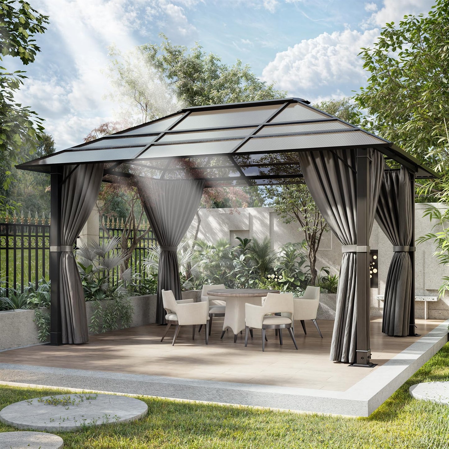 Devoko Gazebo 3 x 3 Waterproof Stable Winterproof Aluminium Garden Gazebo with Fixed Roof Protection UV Suitable for Outdoor Scenes Grey