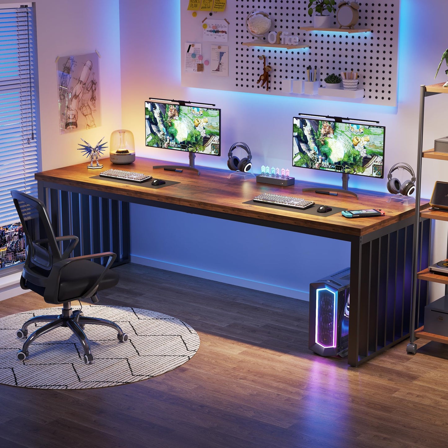 Tribesigns 180 cm Schreibtisch, großer Computertisch PC Tisch Bürotisch mit robustem Metallgestell, Arbeitsstation für Home Office zu Hause Schreibtische, Konferenztisch (ohne Stuhl) (Braun)