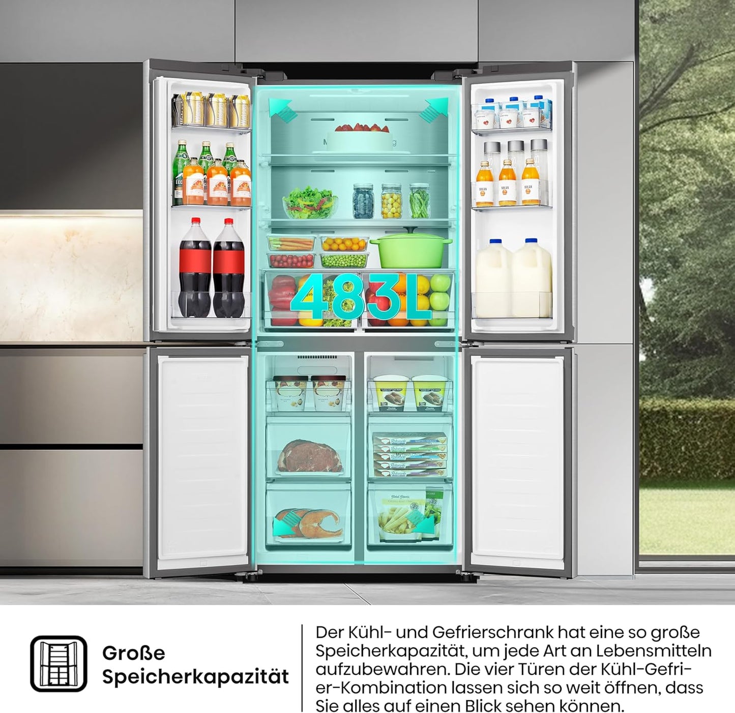 Hisense RQ5P470SAID Cross-Door Fridge-Freezer, 304 Litre Fridge Capacity, 179 Litre Freezer, Total NoFrost, Wifi, Multi AirFlow, FastFreeze, Energy Efficiency Class D, 178.5 cm x 79.4 cm