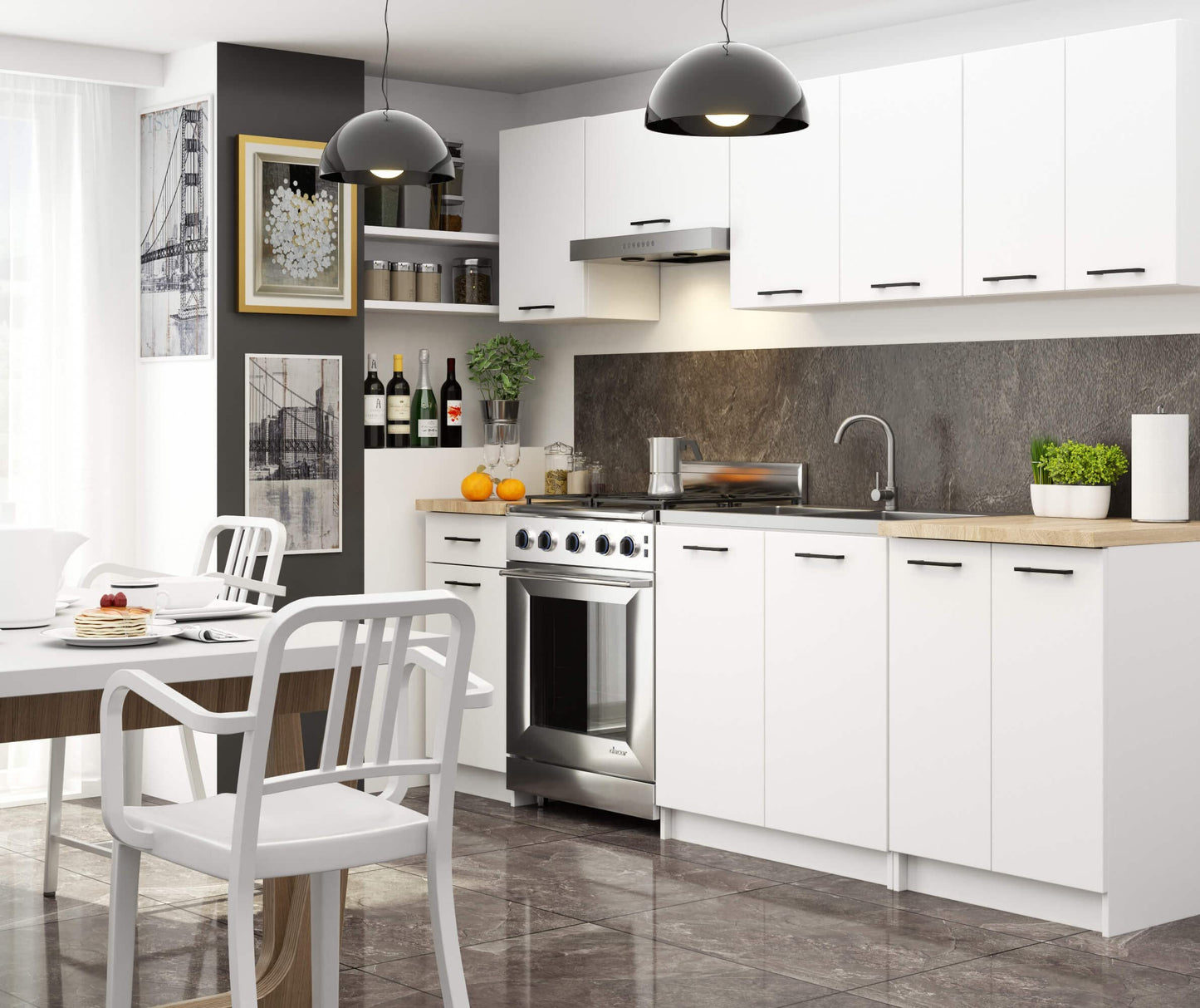 AKORD Küchenmöbel-Set OLIWIA 2.4m Modulares 240 cm 11 Türen 1 Schublade, Küche Komplett, Kitchen Cabinet Set, Küchenschränke, Standschränke, B240xH203xT46 cm, Beton & Beton