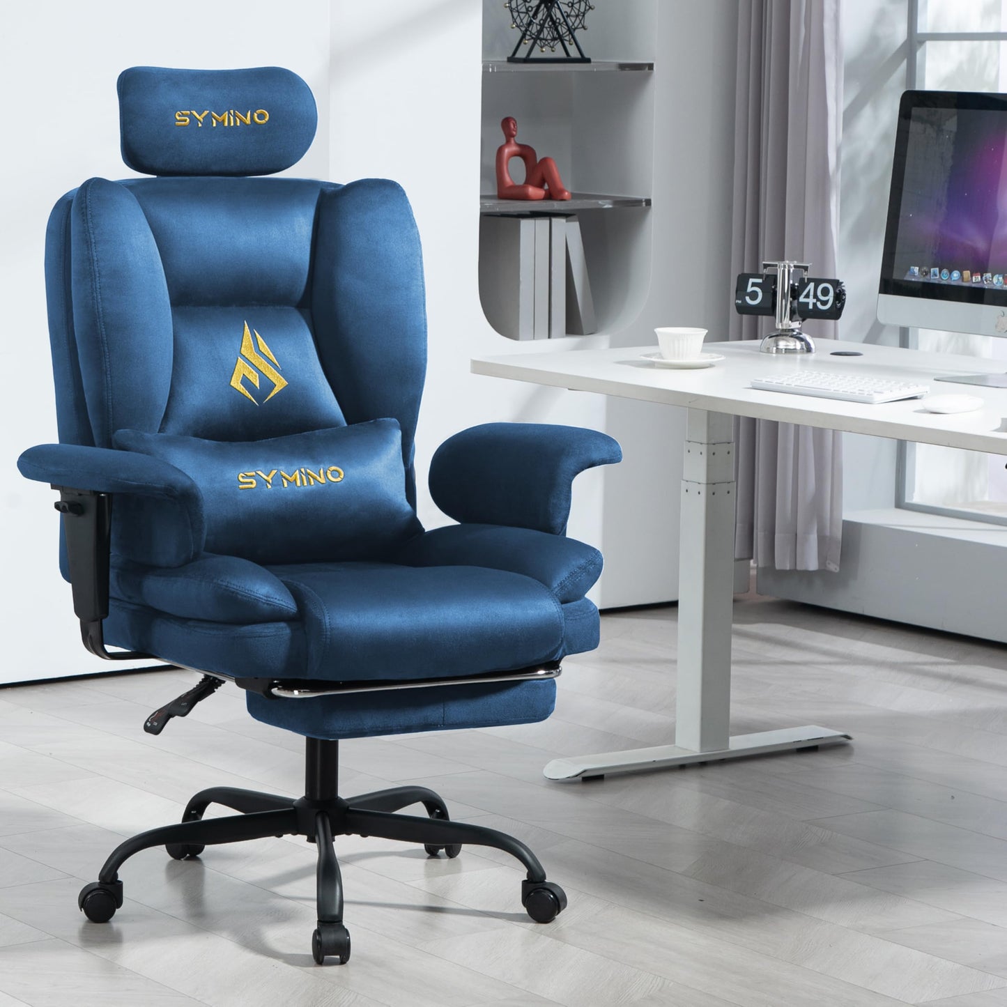 Symino Gaming Stuhl Chefsessel Bürostuhl Ergonomisch, Wildlederimitat Schreibtischstuhl mit Fußstütze Höhenverstellbarer Office Chair Computerstuhl 130kg, Schwarz
