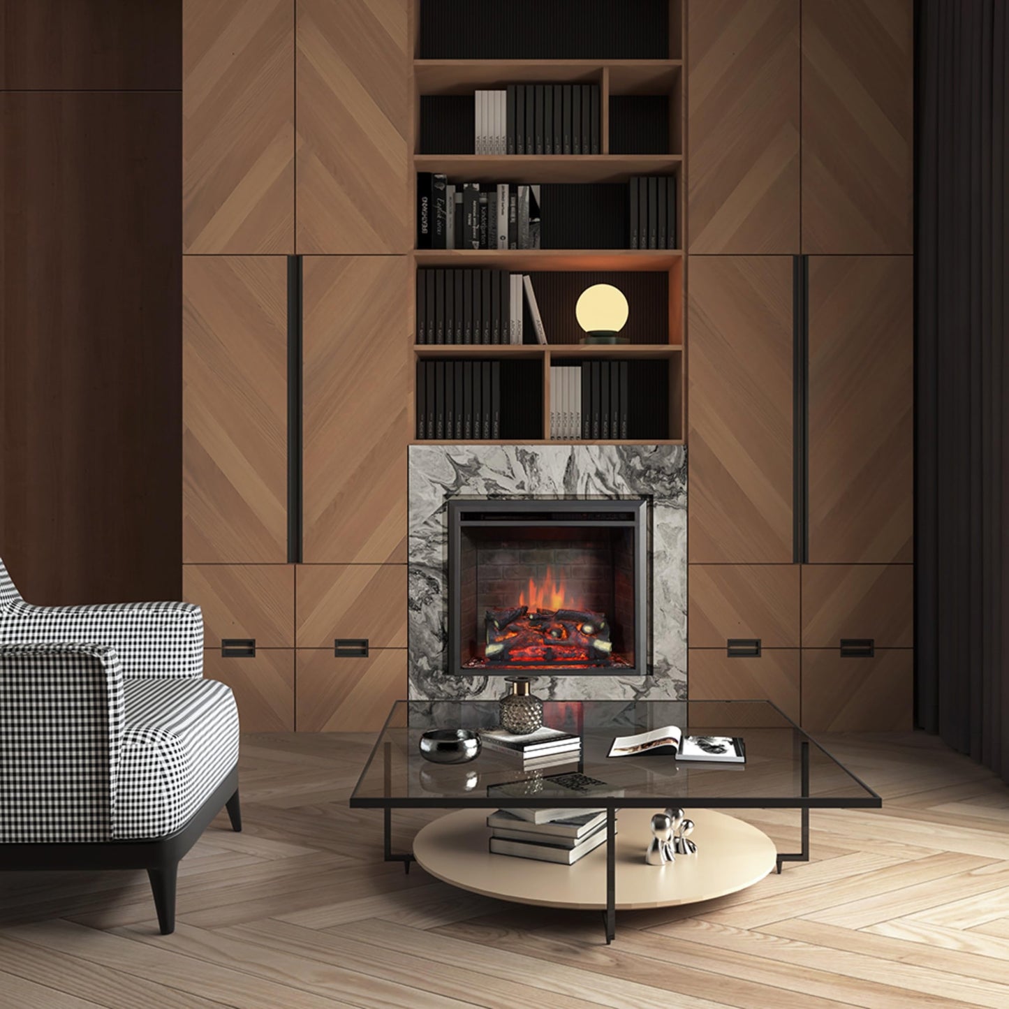 BALDERIA Calida 26" Elektrokamin - Elektrischer Einbaukamin mit 3D-Flammeneffekt | Elektro Heizung 2000W | Knister-Sound | Kamin mit Fernbedienung & Thermostat | Schwarz