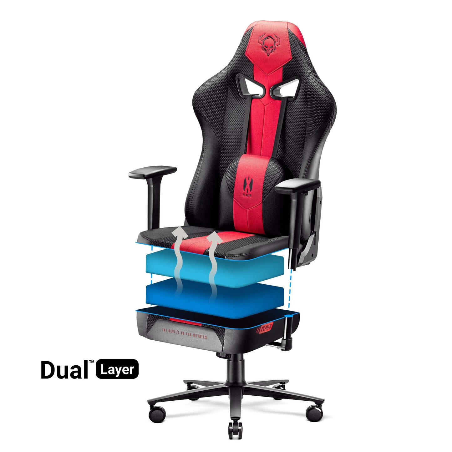 Diablo X-Player Gaming Stuhl Bürostuhl Schreibtischstuhl Stoff 3D Armlehnen Ergonomisches Design Nacken/- Lendenkissen (Frost Black, Normal (L))